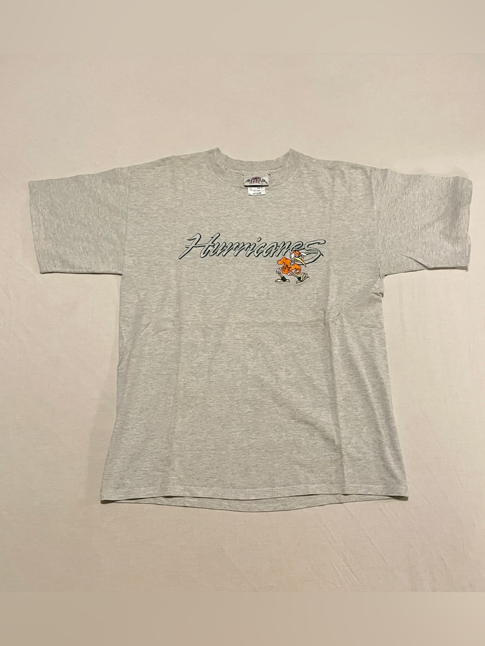 Vintage 90s Antigua Miami Hurricanes Embroidered T-Shirt Grey M USA Made